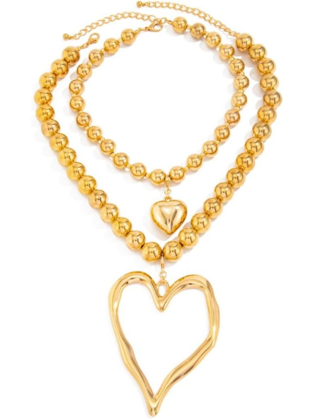 Y2K Chunky Hollow Heart Necklace for Women - Layered Double Hearts Choker